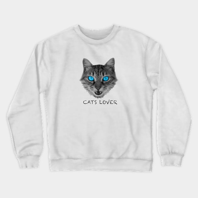 Gray Cat 3D with Blue Eyes Gift for Cats Lover Crewneck Sweatshirt by FoolDesign